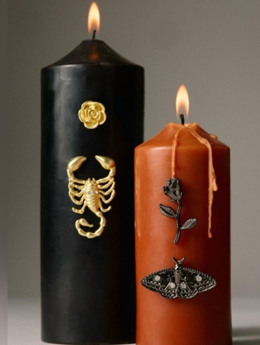 4-Pcs Anthropologie NWT Scorpion Moth Roses Candle Charms In Black & Gold